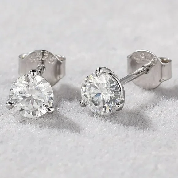 Certified 1ct. t.w. Moissanite Diamond Round Stud Earrings NEW - Picture 1 of 12